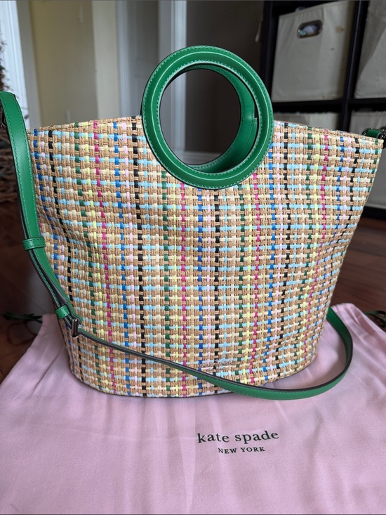 kate spade Handbags - NWOT - Kate Spade - Jenna Straw Large Tote Multicolor Woven Tote with Green Trim
